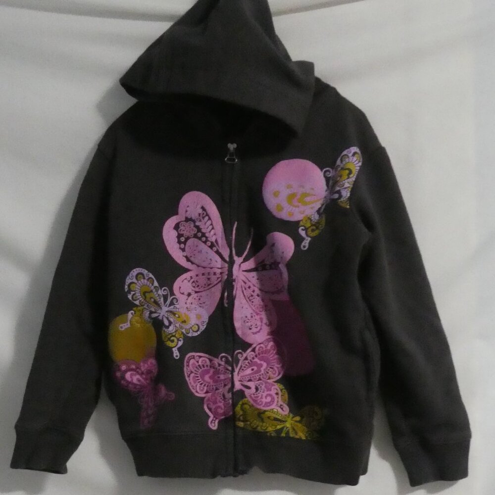 WOOLWORTHS | 6-7 years | Brown Hooded Zip-Up Sweatshirt | Butterfly Print Front